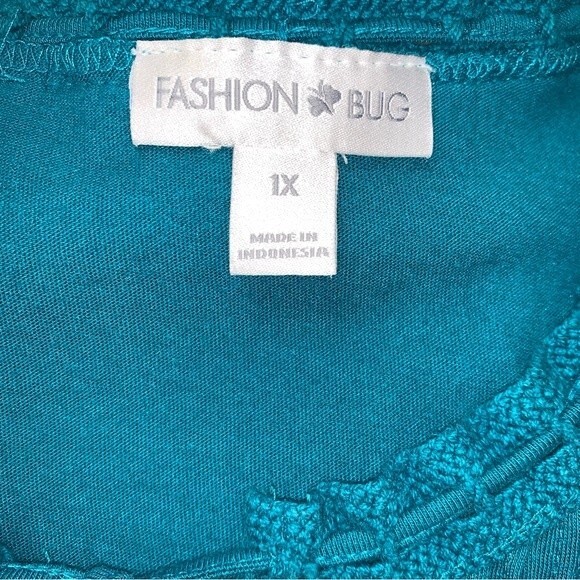 Turquoise Blue Green Loose Fit Flowy Blouse Women’s 1X Tie Neck by Fashion Bug - Picture 3 of 5